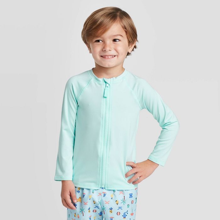 Toddler Boys' Zip-Up Raglan Long Sleeve Rash Guard - Cat & Jack™ Turquoise | Target