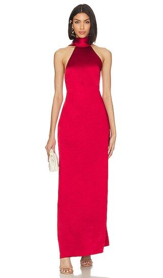 Raveena Halter Scarf Maxi Dress in Cherry Red | Revolve Clothing (Global)