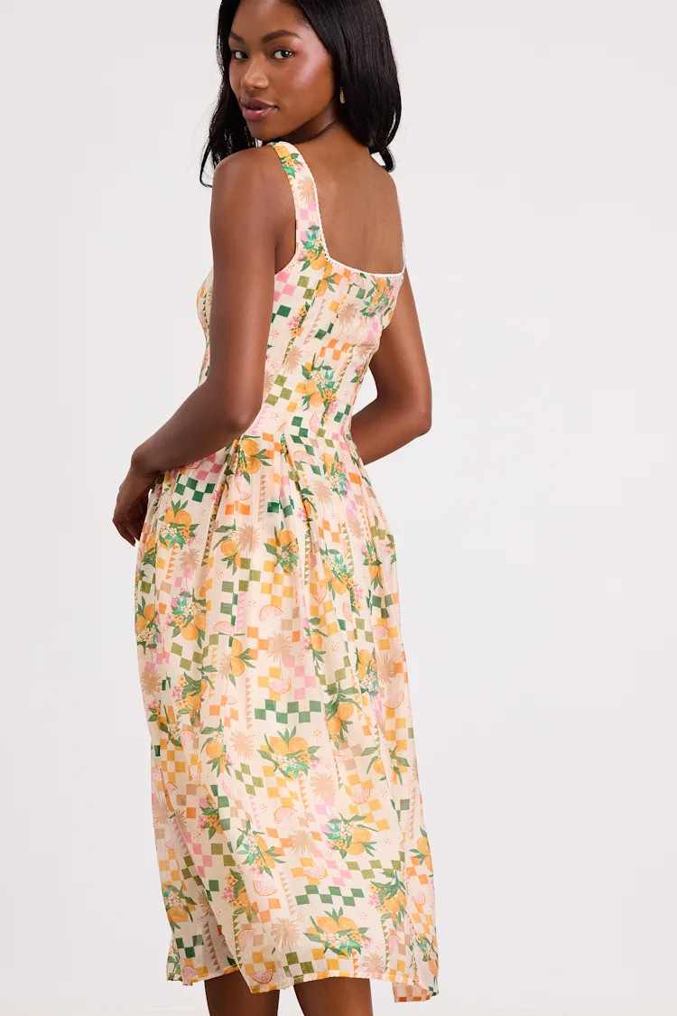Anisa Cream Multi Print Sleeveless Midi Dress | Lulus