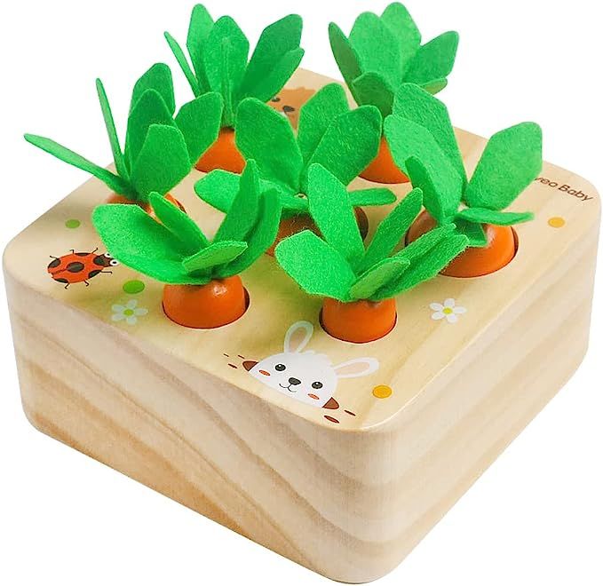 Montessori Toys for Baby 1 2 3 Year Old, Educational Wooden Toy Carrot Harvest Game Developmental... | Amazon (US)