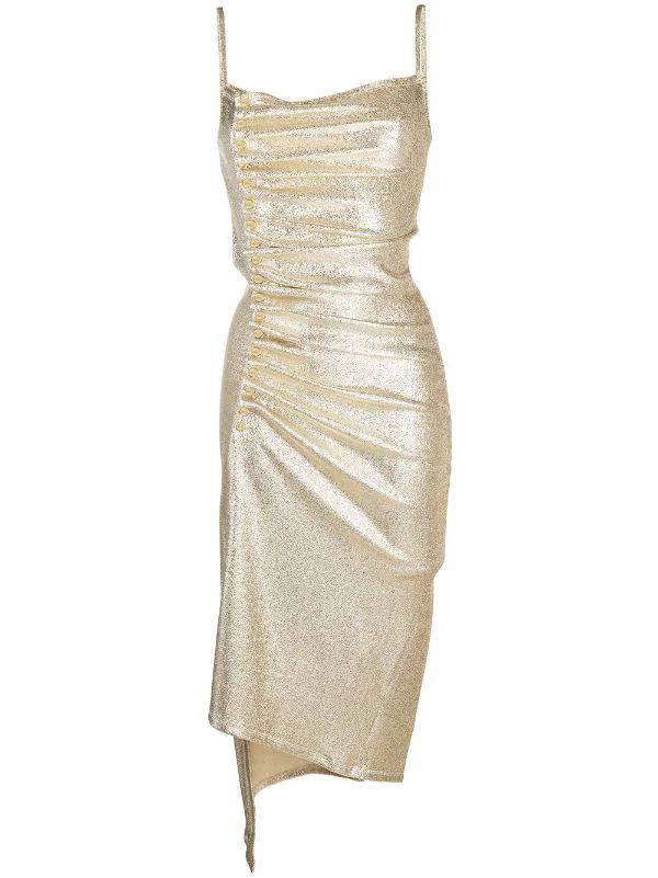 Paco Rabanne Metallic Pleated Dress With side-button Ruched Detail - Farfetch | Farfetch Global