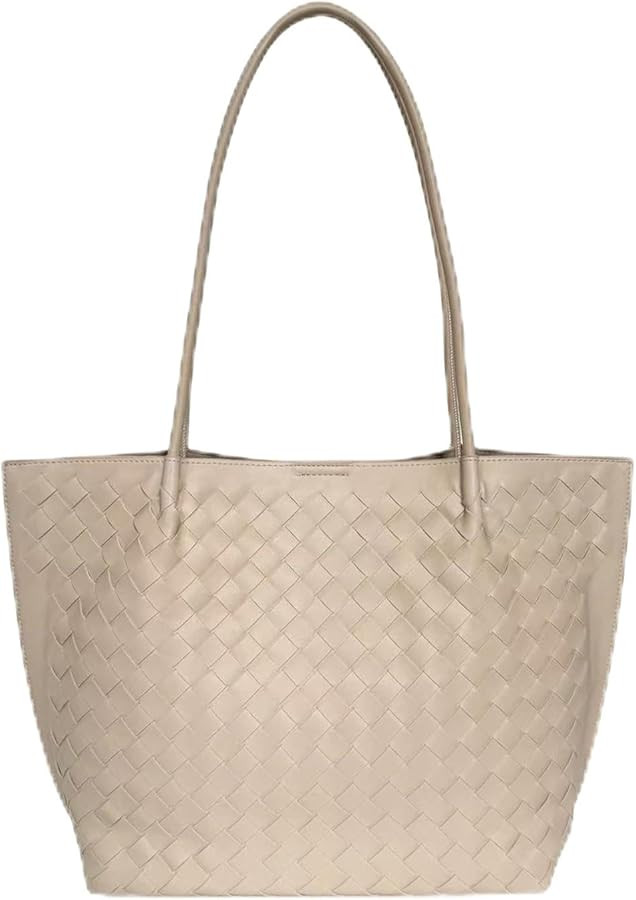 Woven Leather Tote Bag for Women - Large Capacity Shoulder Handbag with Matching Pouch, Stylish | Amazon (US)
