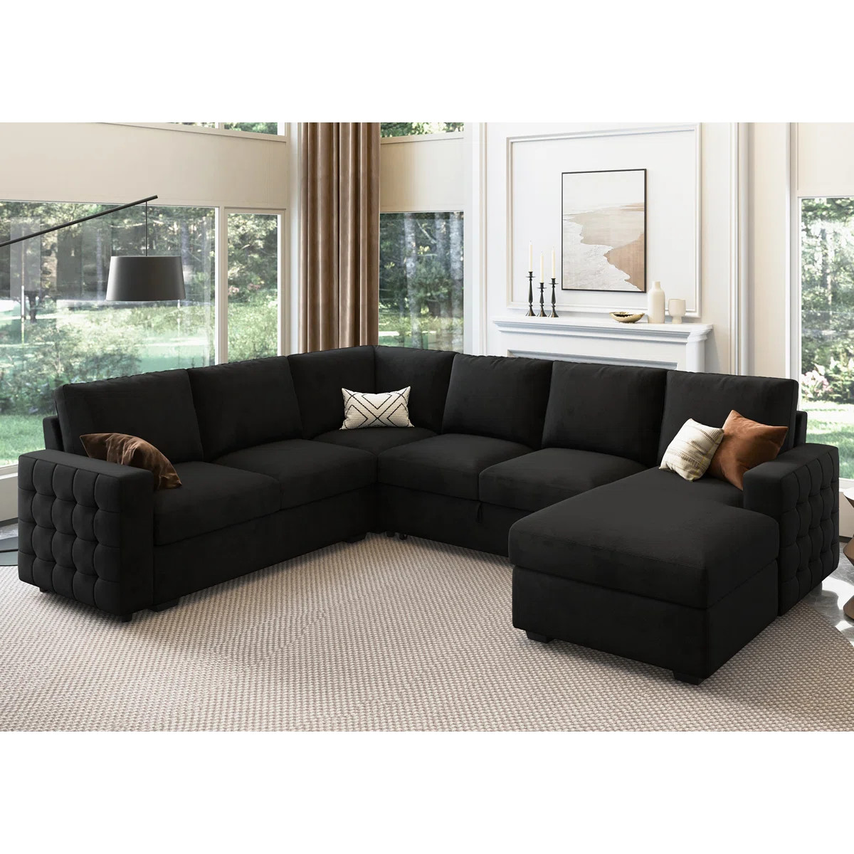 Chasidi U-Shaped Sectional Sofa Bed Pull Out Sleeper Couch With Storage Chaise | Wayfair North America