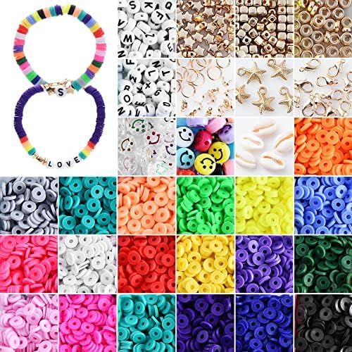 Polymer Clay Beads Heishi Flat Beads for Bracelet Making Kit Earring DIY Craft Kit - Creat 30-40 ... | Amazon (US)