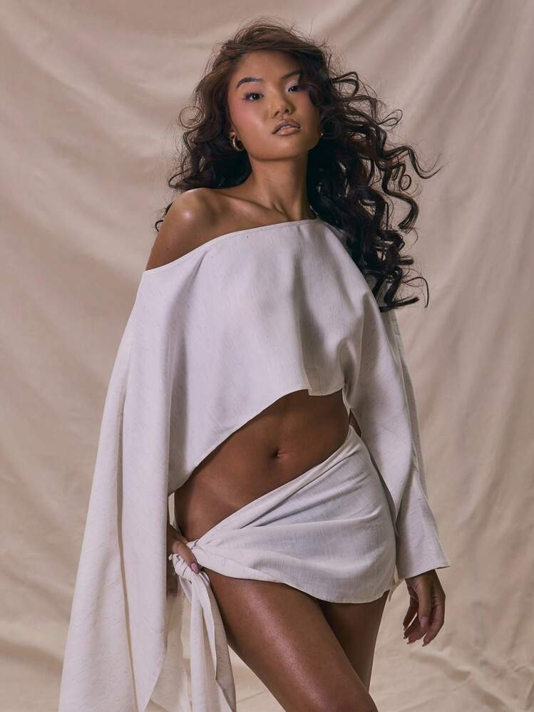 MUSERA Slash Neck Extreme Flare Sleeve Oversized Cropped Top Summer Holiday Beach Cover Up Spring Easter Vacation | SHEIN