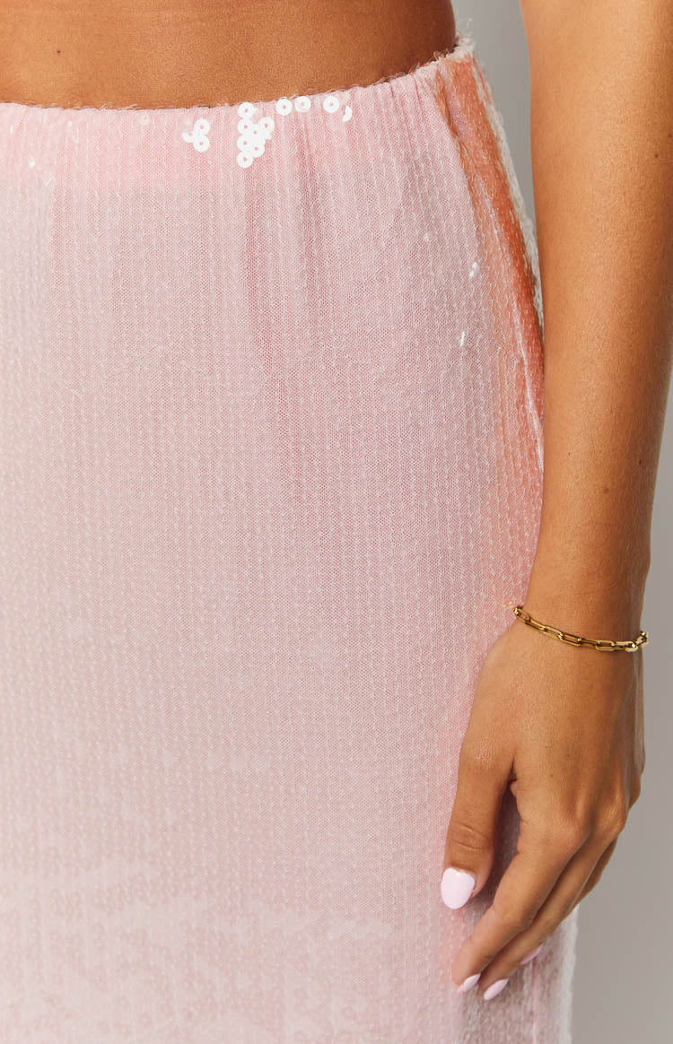 Bellah Pink Sequin Maxi Skirt | Beginning Boutique (US)
