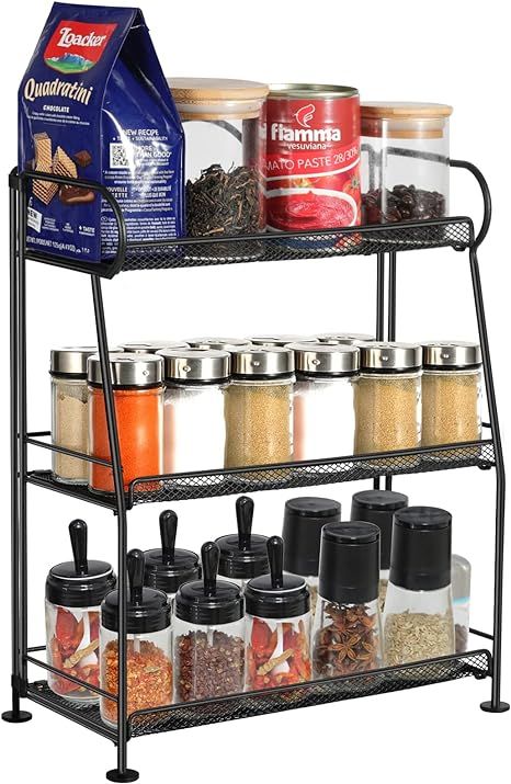 Spice Rack Organizer for Countertop and Cabinet, MRINDA 3-Tier Foldable Storage Shelf for Kitchen... | Amazon (US)