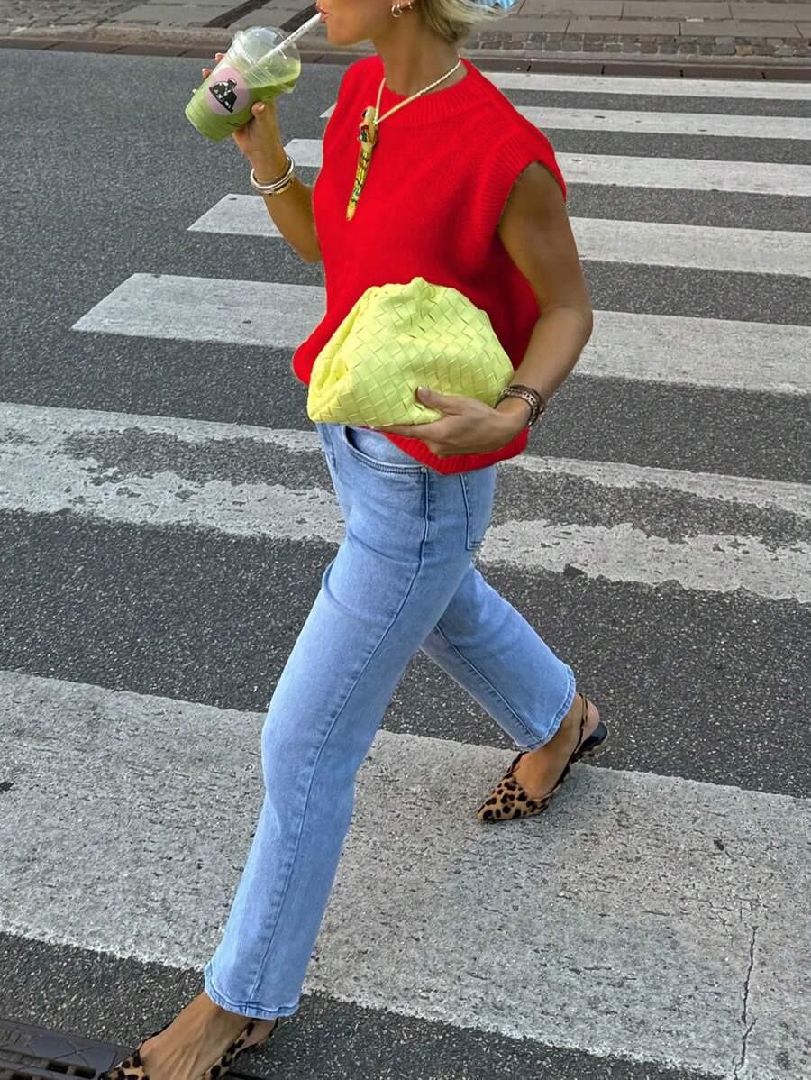 INAWLY Women's Solid Casual Sleeveless Knit Vest | SHEIN