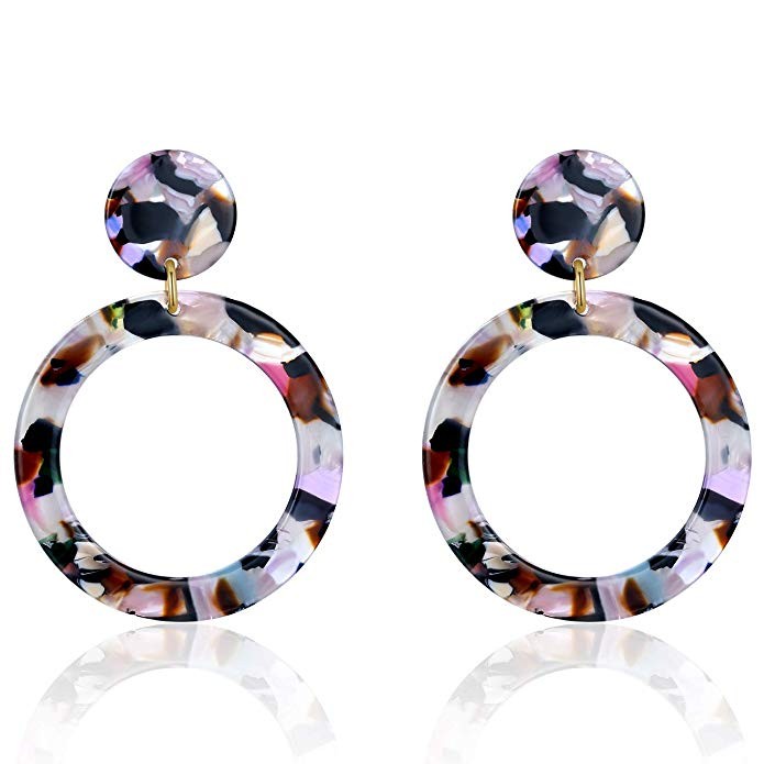 WYAQ Statement Mottled Acrylic Drop Dangle Earring Geometri Resin Hoop Lightweight Stud Boho Tort... | Amazon (US)