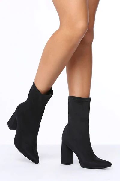Black Lycra Block Heel Sock Boots | ISAWITFIRST UK
