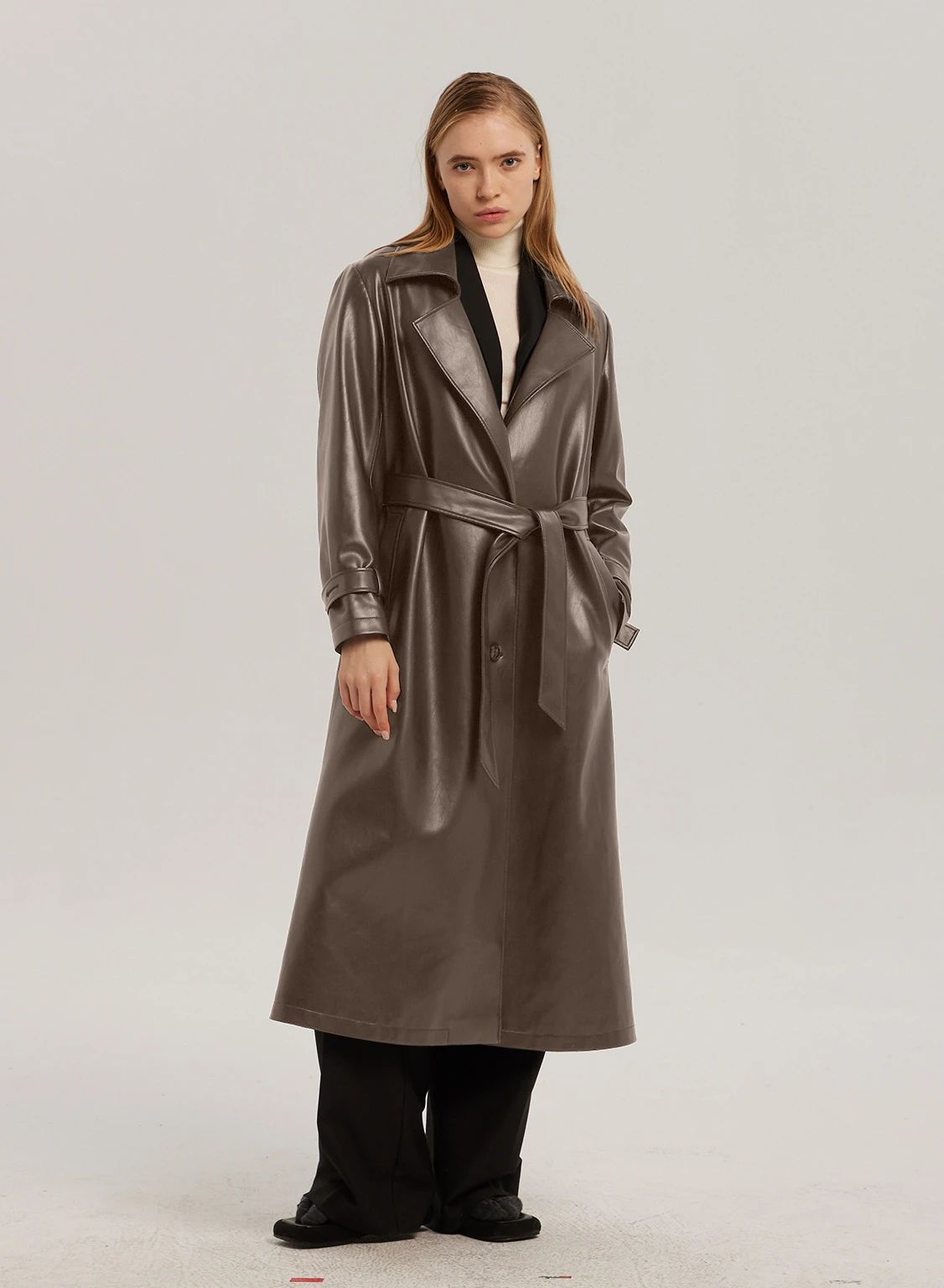 Belted Vegan-Leather Trench Jacket | Gentle Herd