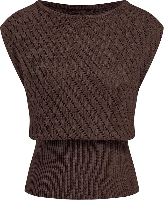 Womens Knit Vest Casual Crew Neck Hollow Out Ribbed Waist Summer Pullover Top Elegant Solid Regul... | Amazon (US)
