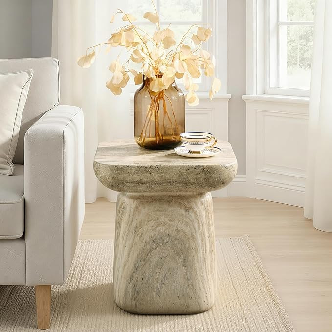 HULALA HOME Modern Concrete Side Table, Marble Stone End Table, Elegant Minimalist Pedestal Accen... | Amazon (US)