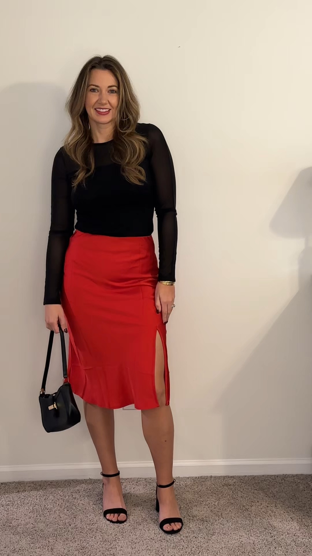 Serving elegance with a touch of edge ✨This silk skirt, mesh top, and heels combo is perfect for the holidays, parties, or any dressy night out! 

#LTKStyleTip #LTKHoliday #LTKFindsUnder50