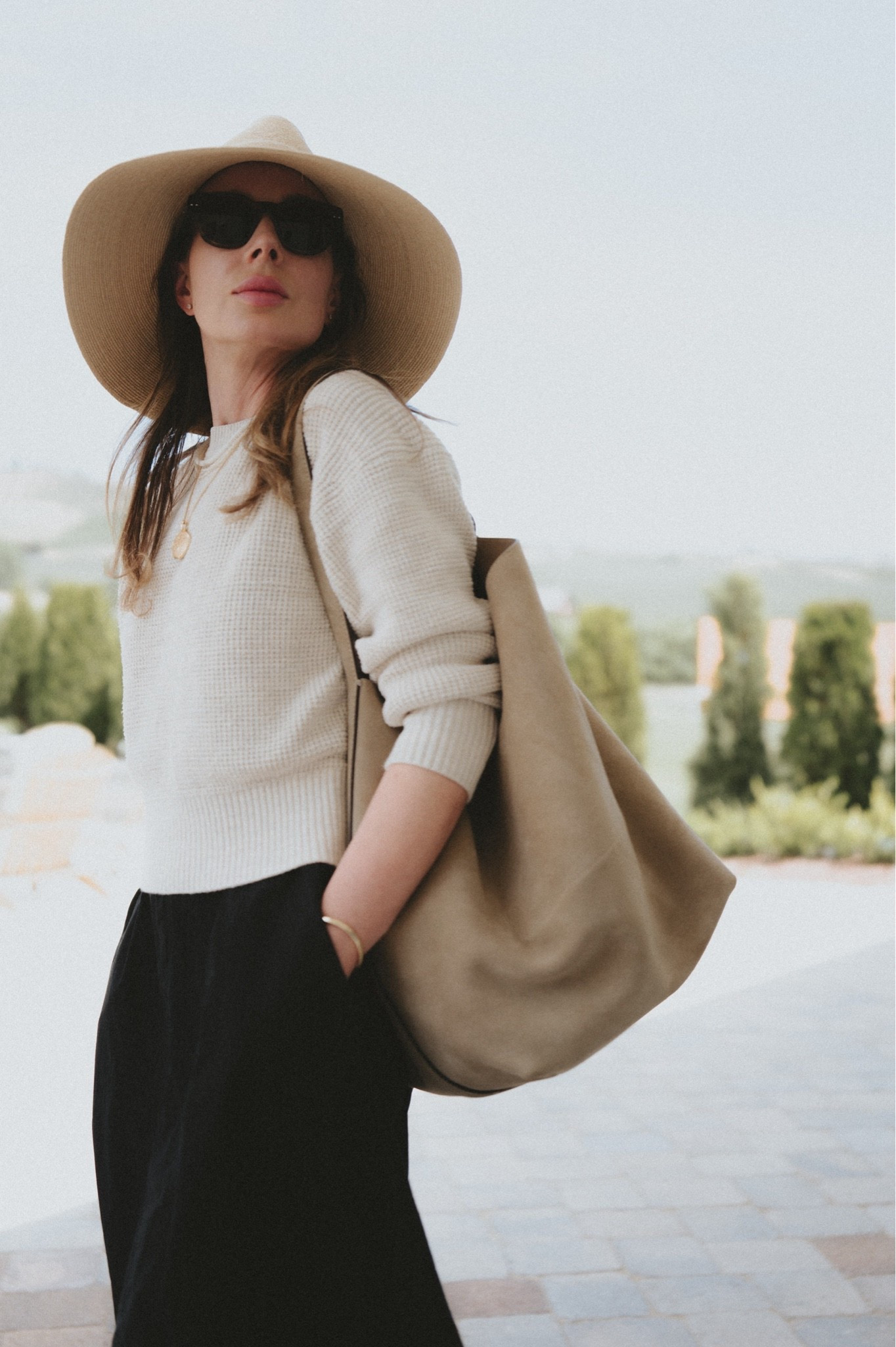 Summer outfit: @Janessa Leone Colette hat + Buck Mason sweater & dress + Toteme belted suede tote.

#LTKSeasonal #LTKootd #LTKSwim