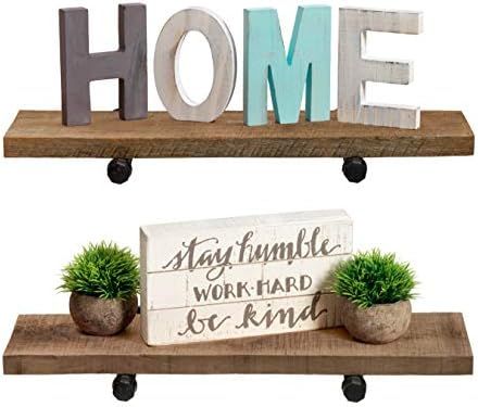 Rustic Farmhouse Reclaimed Wood Shelves | Barnwood Shelves | Set of 2 | 24 Inches (Genuine Walnut... | Amazon (US)