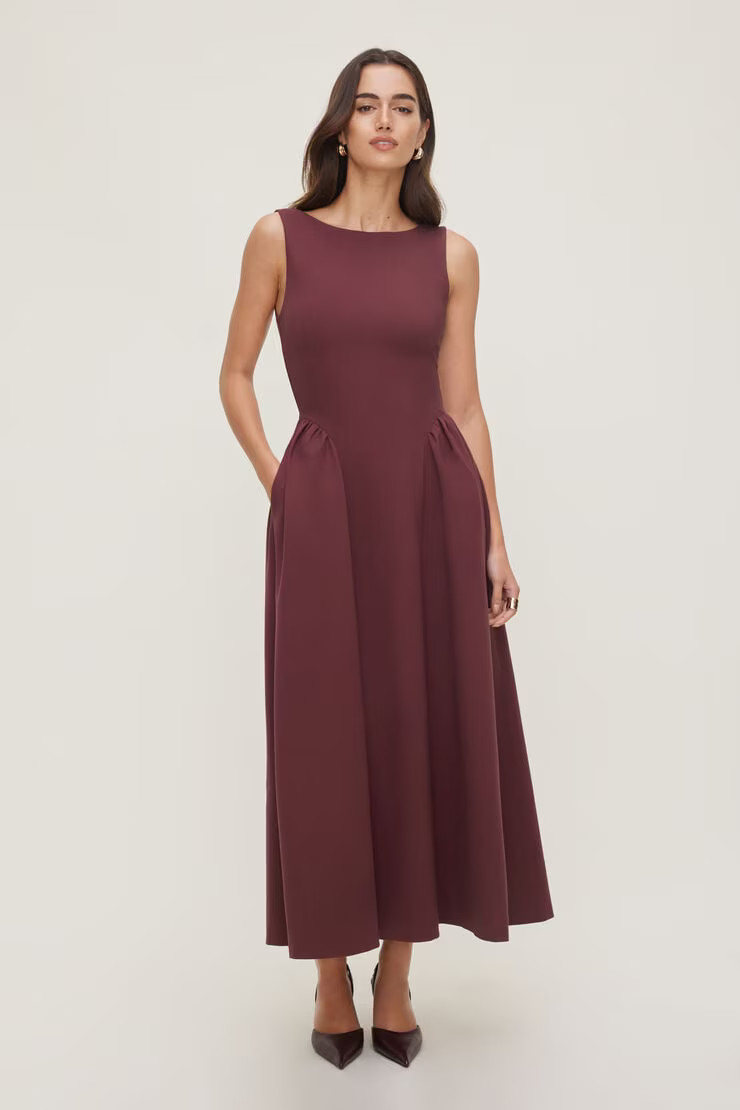 Iris Flared Ponte Maxi Dress | Dynamite Clothing