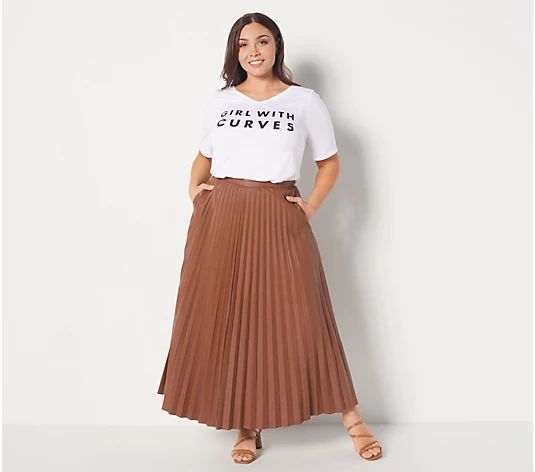 Girl With Curves Faux Leather Pleated Ankle Skirt - QVC.com | QVC