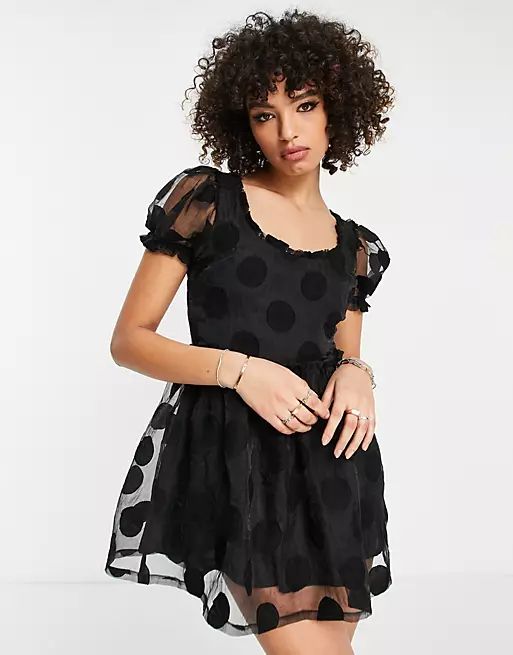 Topshop spot jacquard babydoll dress in black | ASOS (Global)