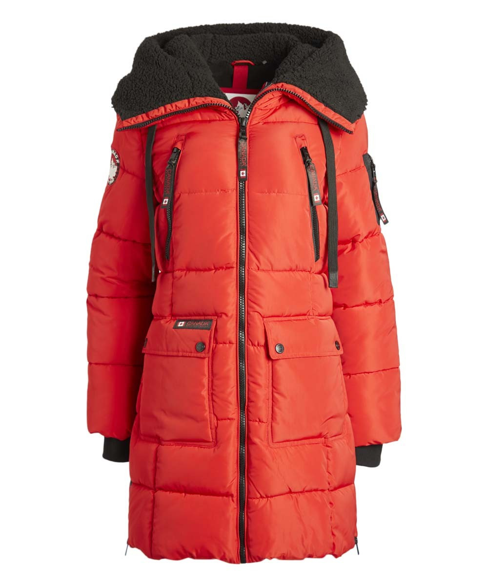 Canada Weather Gear Women's Anoraks & Parkas RED - Red Lined Hooded Long Puffer Coat - Women & Plus | Zulily