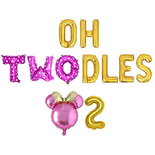 Oh Twodles Birthday Balloons, Pink Oh Twodles Balloon Birthday Banner Minnie Mouse Party Supplies Number 2 Balloon for 2nd Second Girl Minnie Mouse Birthday Party Decoration 13PCS Kit of Geloar (Pink) | Amazon (US)