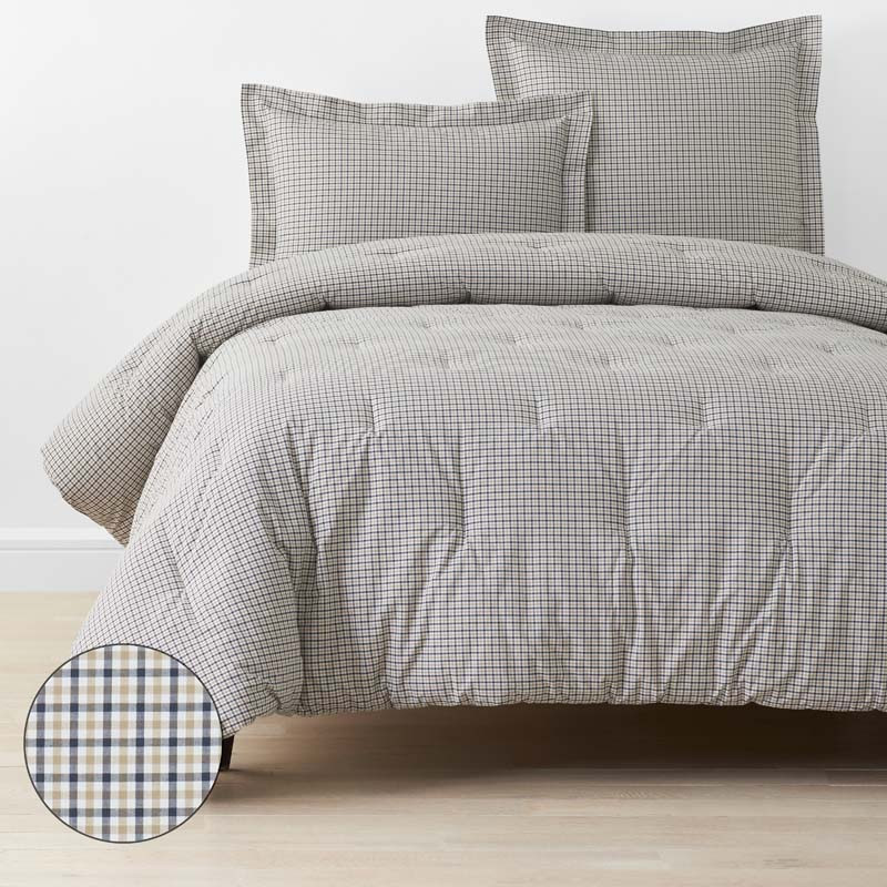 Classic Stripes and Plaids Cool Yarn-Dyed Cotton Percale Comforter - Mini Check Multi, Twin/Twin ... | The Company Store