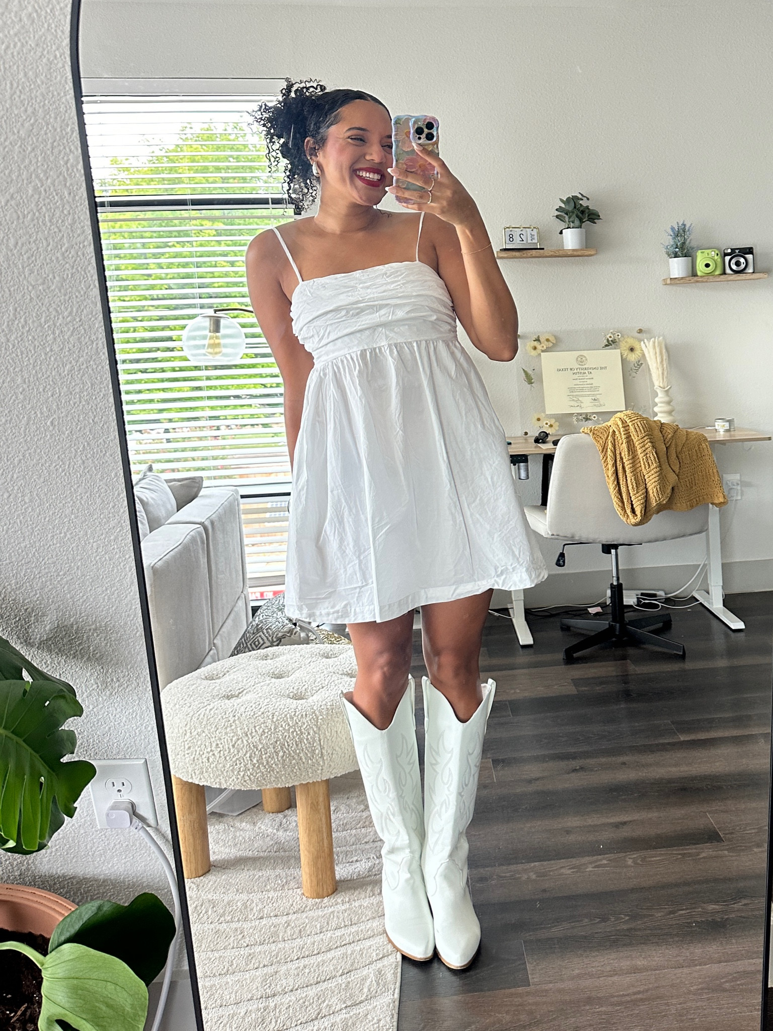 little white dress & cowboy boots 🤠