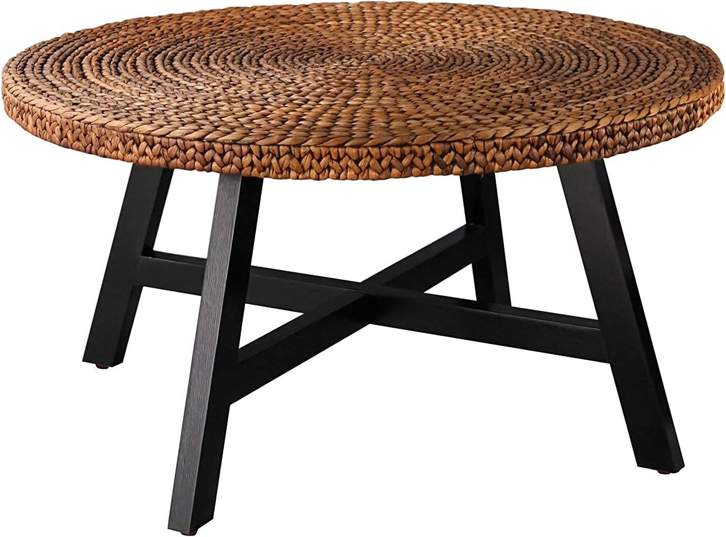 RANDEFURN Round Coffee Table, Seagrass Coffee Tables,Pine Wood X Base Frame Cocktail Table, Easy ... | Amazon (US)