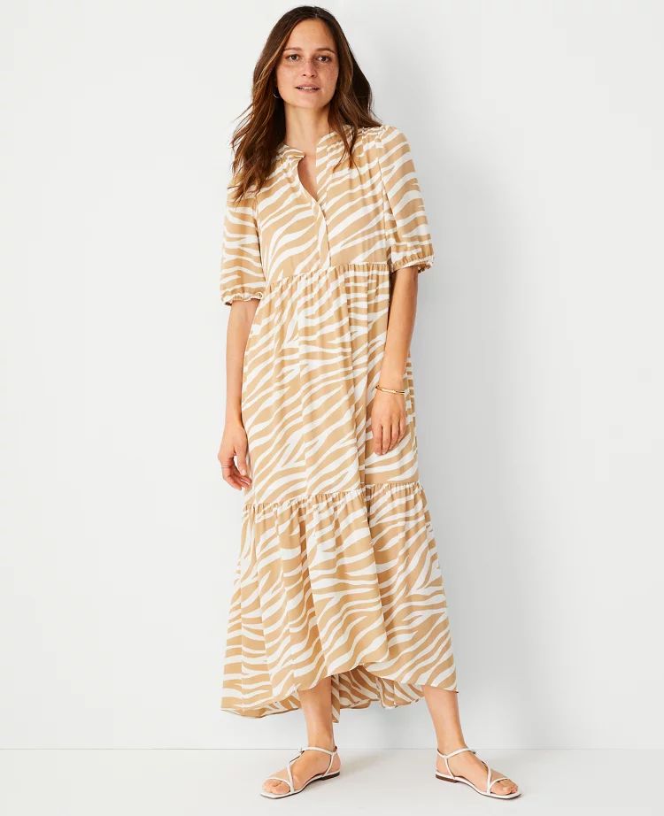 Zebra Print Puff Sleeve Midi Dress | Ann Taylor (US)