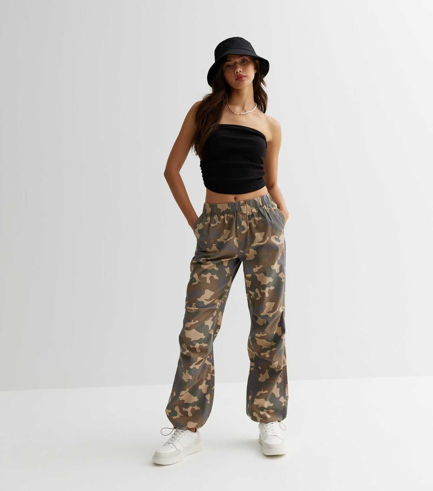 Green Camo Cotton Cuffed Parachute Trousers
						
						Add to Saved Items
						Remove from Sav... | New Look (UK)