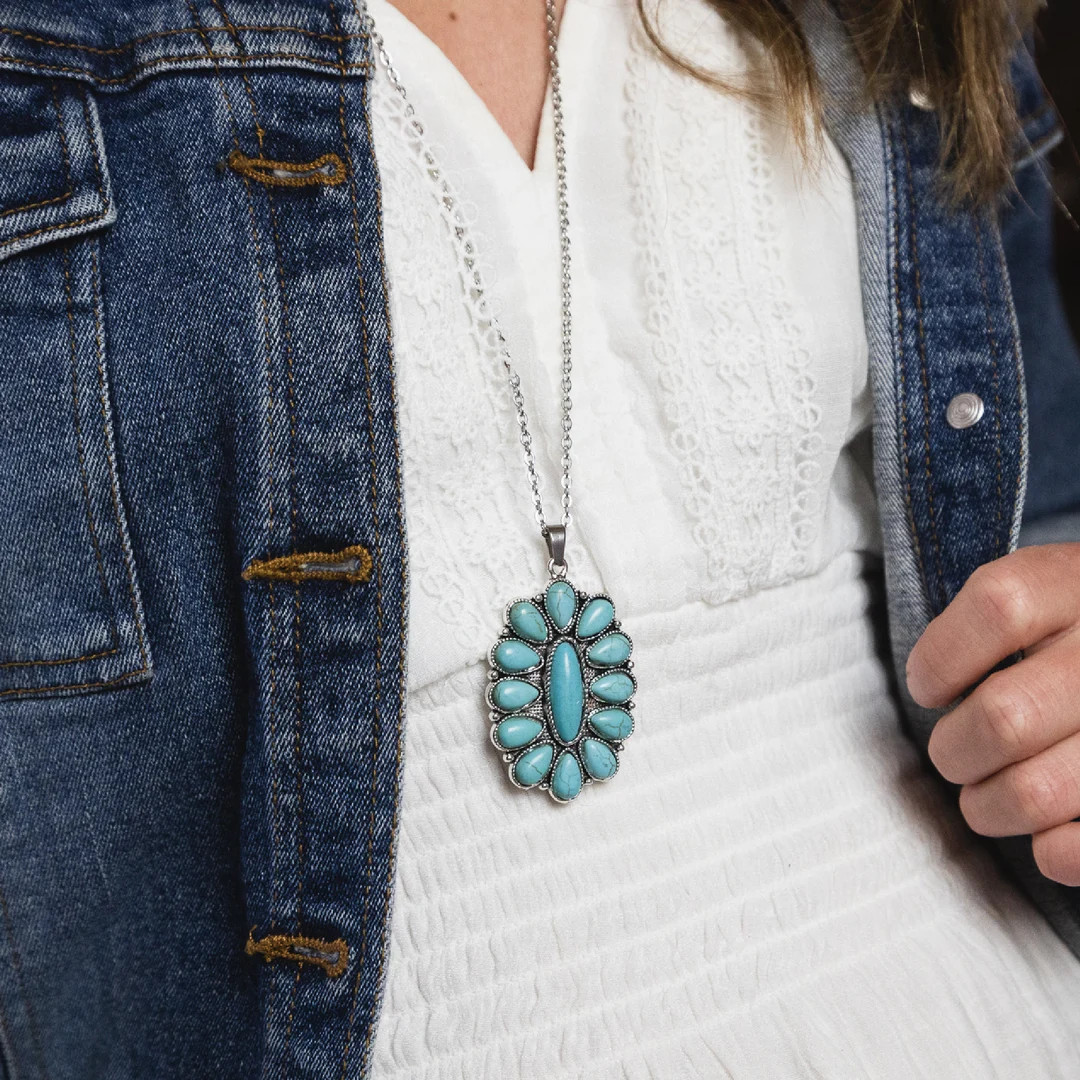 Long Western Boho Turquoise Pendant Necklace-bohemian Style Punchy Turquoise Stone Necklace-weste... | Etsy (US)