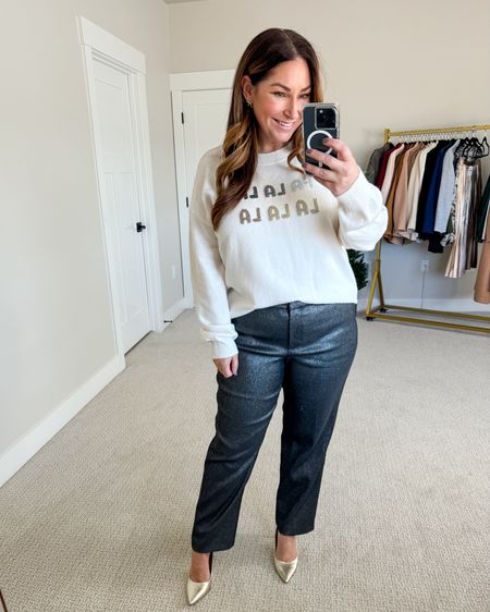 Another way to style this amazing sweater! I love these pants! 

Style tips: sweater size down if in between, L // pants runs SMALL and a little itchy inside, wearing a 14 

Style  holiday style  holiday outfit  holiday  style guide  Christmas  outfit  Christmas  style guide 