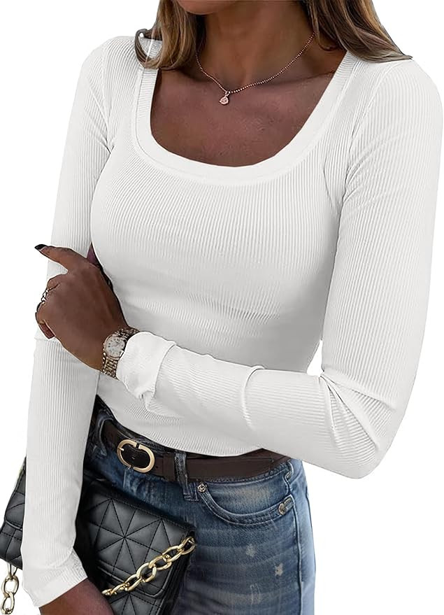 Zeagoo Women's Long Sleeve Scoop Neck Shirts Casual Slim Fit Rib Knit Tops Summer Fall Basic Busi... | Amazon (US)