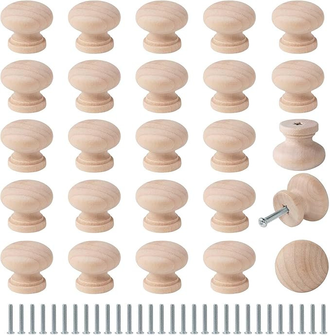 FoDau770 30pcs Unfinished Wood Knobs, Mushroom Shape Cabinet Knobs Vintage Drawer Pulls, Natural ... | Amazon (US)