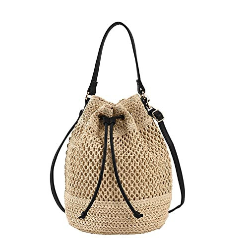 OWGSEE Straw Bucket Bag Summer Woven Crossbody Bags for Women Hobo Drawstring Purse Vacation Handbags Straw Beach Bag (Beige) | Amazon (US)