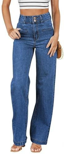 Sidefeel Women's Jeans High Waisted Straight Leg Stretchy Jeans Trendy Welt Pockets Loose Wide Le... | Amazon (US)