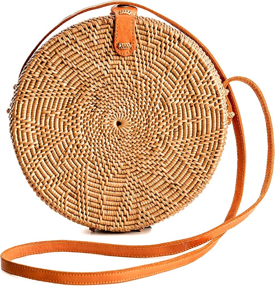 Round Rattan Bag for Women - Handmade Rattan Straw Bags - Wicker Purse - Boho Bag - Round Rattan Cro | Amazon (US)