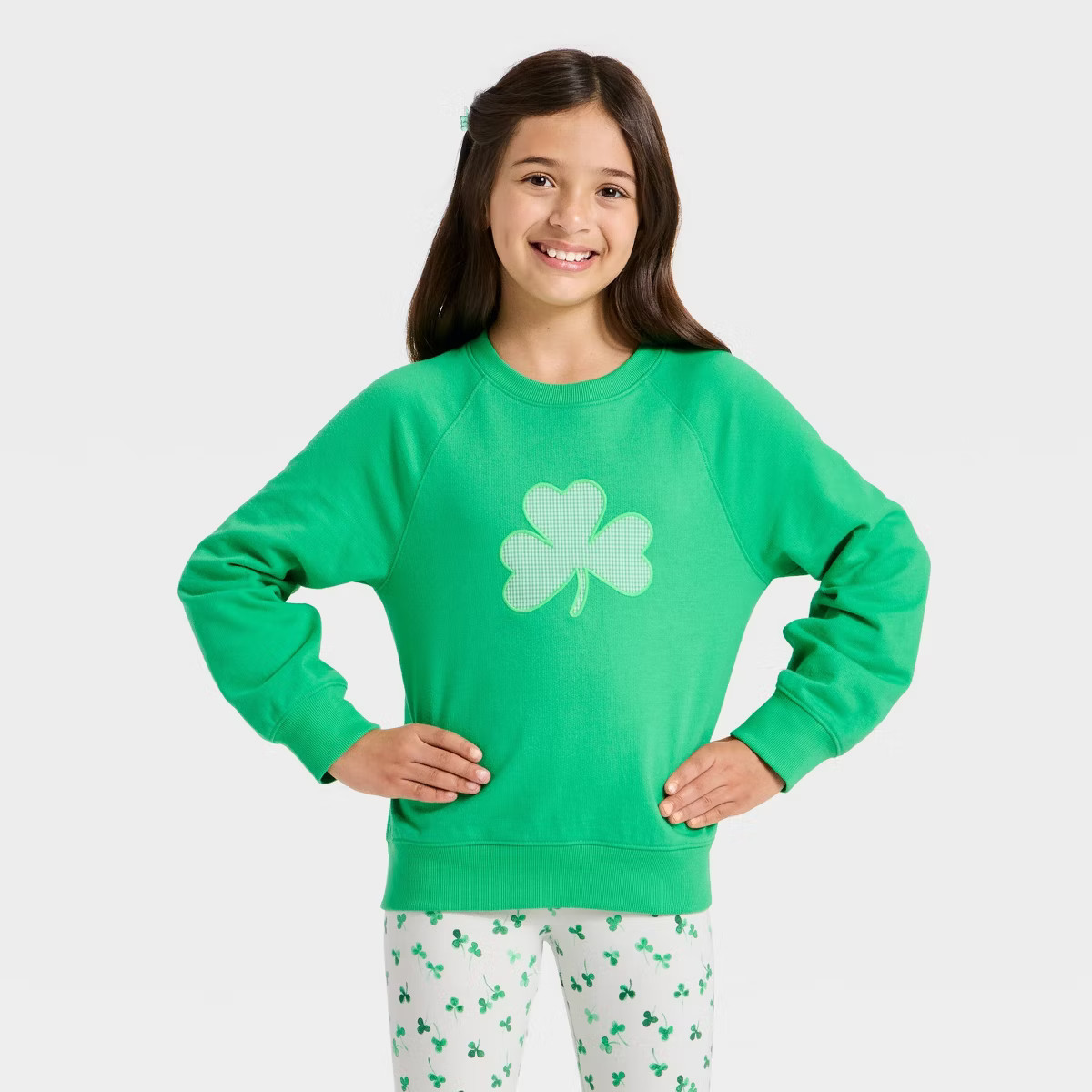 Girls' French Terry St. Patrick's Day 'Shamrock' Pullover Sweatshirt - Cat & Jack™Green | Target