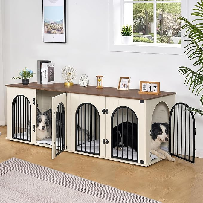 71" Dog Crate Furniture for 2 Dogs, Heavy Duty Indoor Dog Kennel TV Stand, XXL Wooden Dog Cage wi... | Amazon (US)