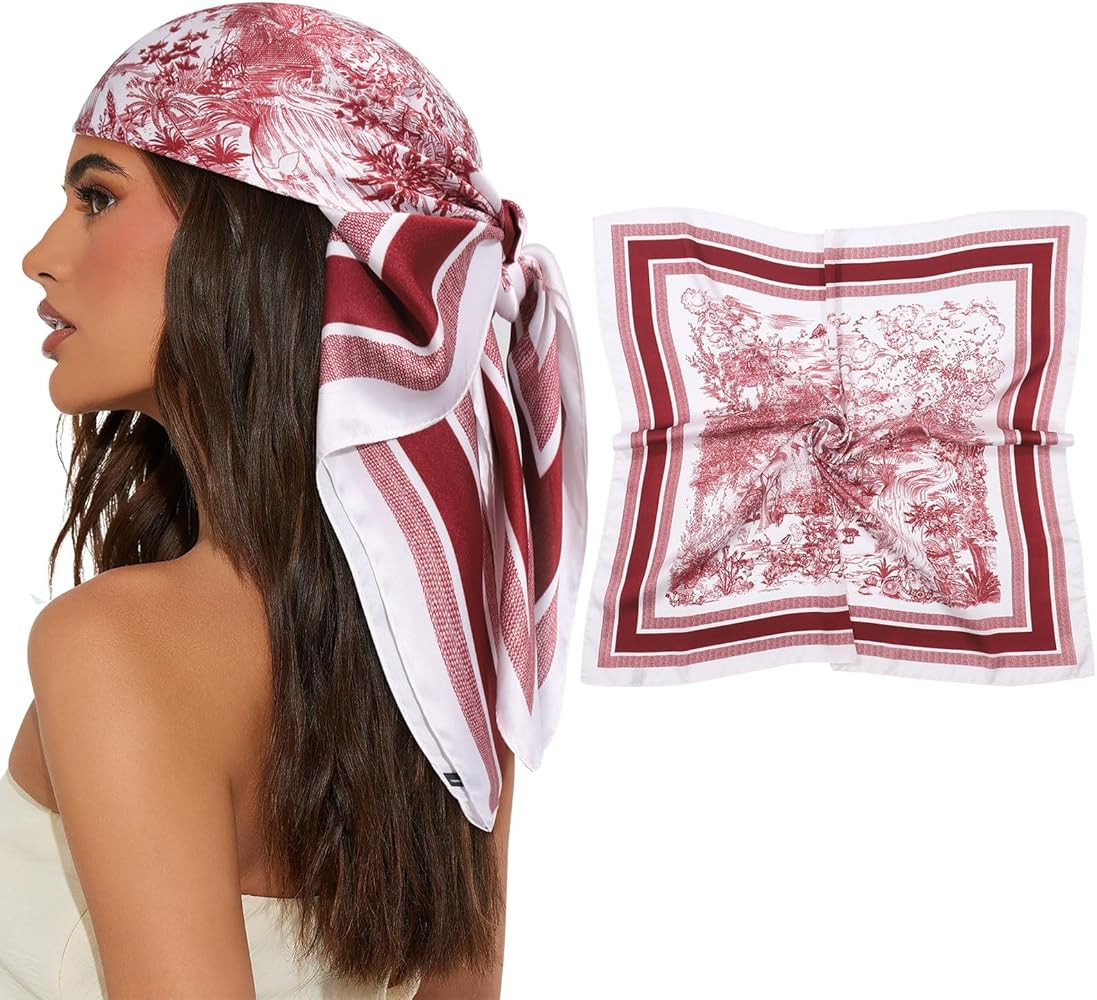 AWAYTR 27.5” Square Satin Head Scarf Hair Scarf for Women's Hair Silk Bandana for Women Silk He... | Amazon (US)