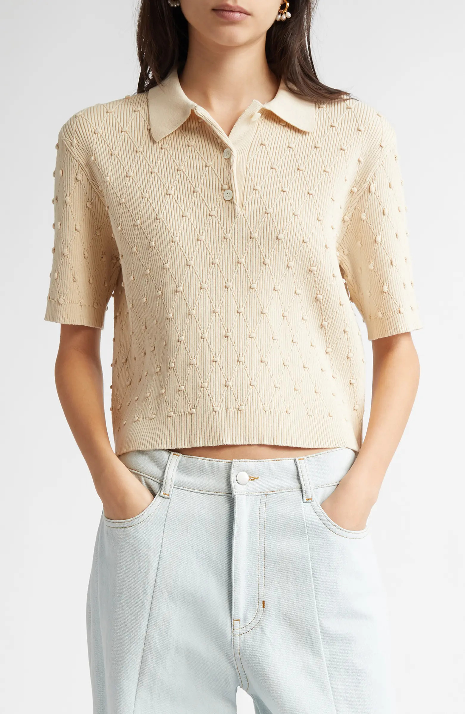NACKIYÈ Textured Organic Cotton Polo Sweater | Nordstrom | Nordstrom