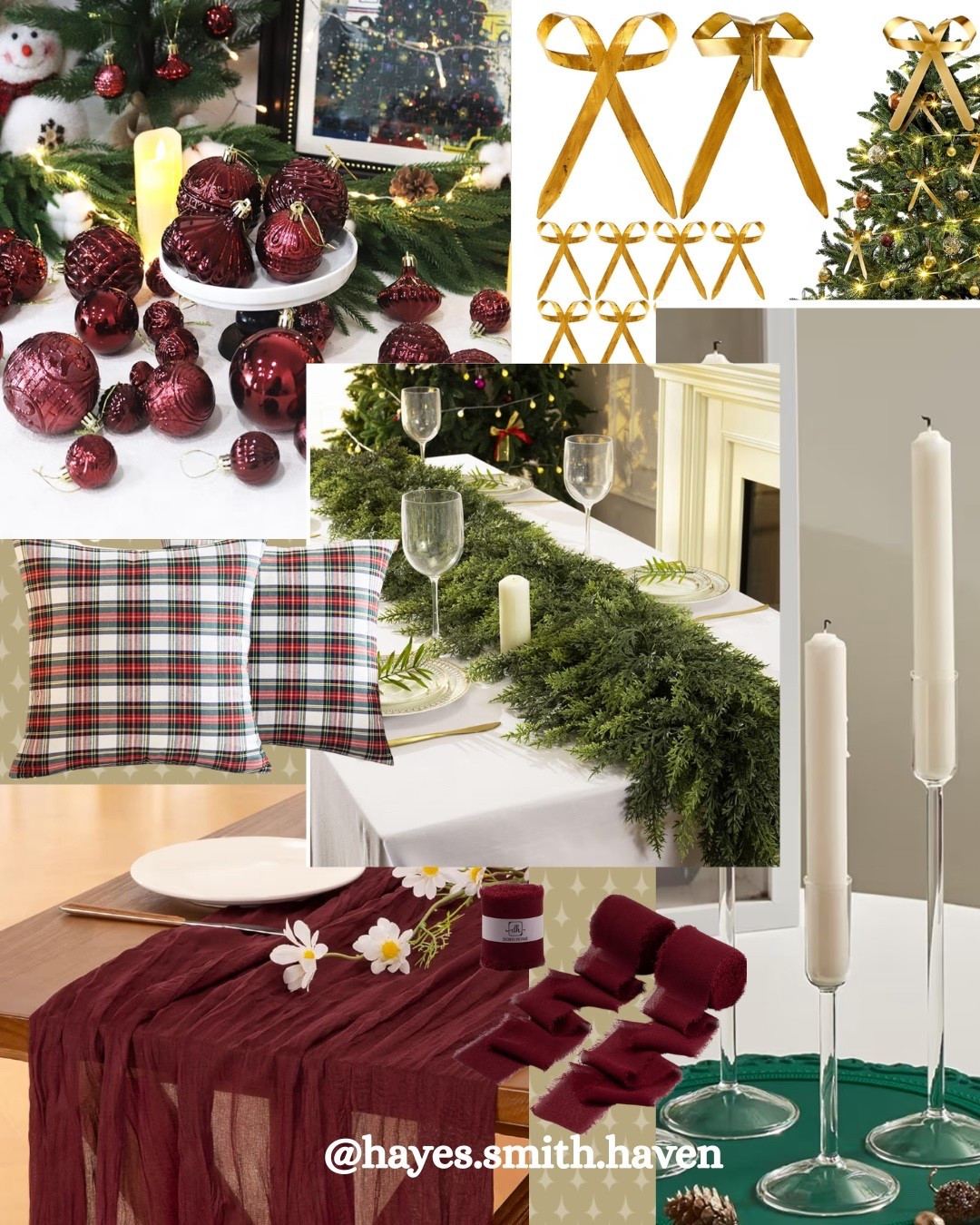 Ralph Lauren Christmas, Trending Christmas Decor, Holiday Decor, burgundy Christmas ornaments, garland, gold bows, glass candlesticks, Christmas plaid, plaid pillows, burgundy table runner, burgundy chiffon ribbonns

#LTKFindsUnder50 #LTKHoliday #LTKHome