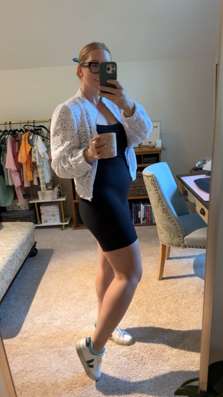 Today’s drop off outfit! Loving this workout set because it is so easy to put it on. It is currently on sale for $68 and I wear this ALL THE TIME. I even wore it a lot while I was pregnant too because it had a ton of stretch in the tummy. I paired it with my favorite jacket from Anthropologie and my Veja shoes. Everything is true to size! 

Maternity / drop off outfit / summer outfit / summer jacket / casual shoes 

#LTKFindsUnder100 #LTKStyleTip #LTKxAF