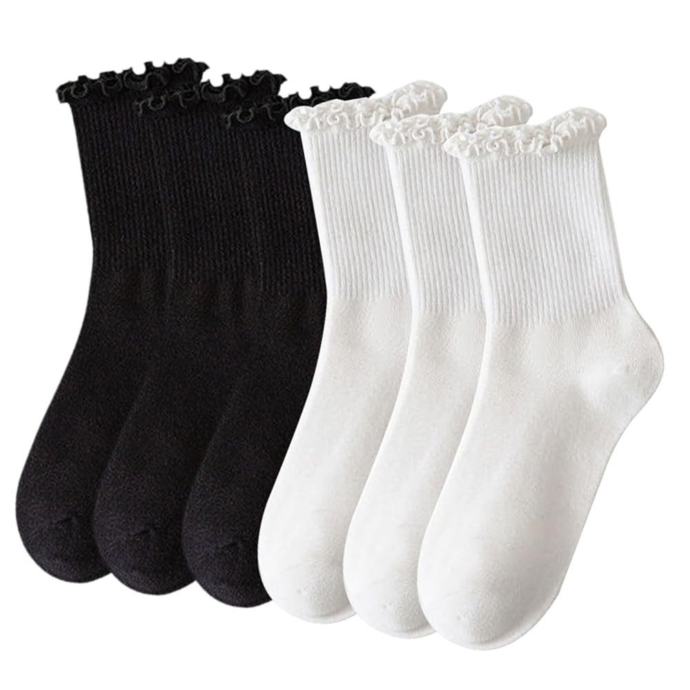 SKHAOVS 6 Paar Damen Söckchen Spitzen Rüschensocken Einfarbige Socken Sneakersocken Stricksocke... | Amazon (DE)