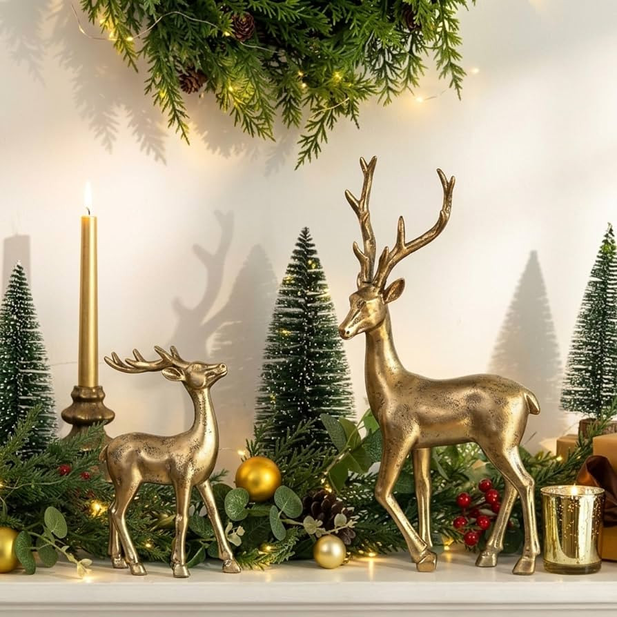 Hanobe 2Pcs Gold Reindeer Christmas Decoration Indoor for Table Centerpiece | Amazon (US)