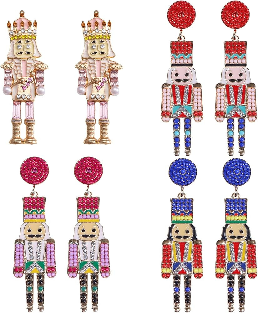 4 Pairs Of Christmas Nutcracker Earrings Set for Women, Xmas Nutcracker Soldier Holiday Dangle Ea... | Amazon (US)