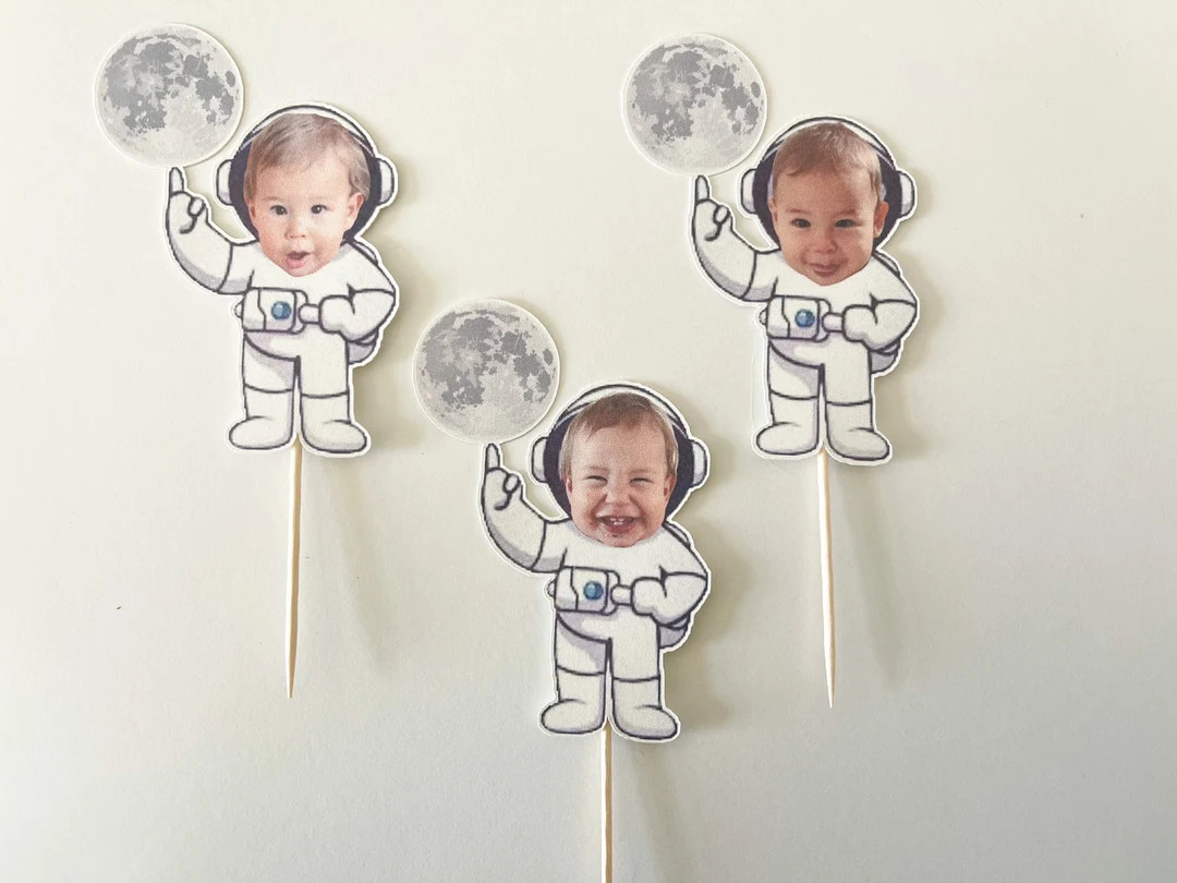 Astronaut Cupcake Topper Custom Photo, Outer Space Galaxy, Two the Moon Theme Party, Personalized... | Etsy (US)