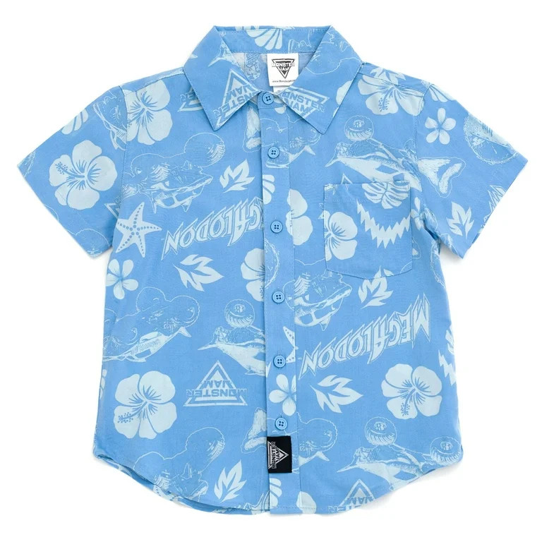 Monster Jam Megalodon Matching Family Hawaiian Button Down Shirt Toddler to Big Kid | Walmart (US)