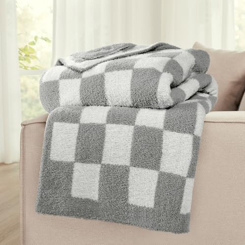Velverite Blanket Throw Checkered Blanket, Fuzzy Microfiber Bed Blanket, Soft Cozy Warm Lightweight Checkerboard Blankets for Couch Sofa Bed Chair Camping Travel, Decoration, Picnic, Grey,60"x80" | Amazon (US)