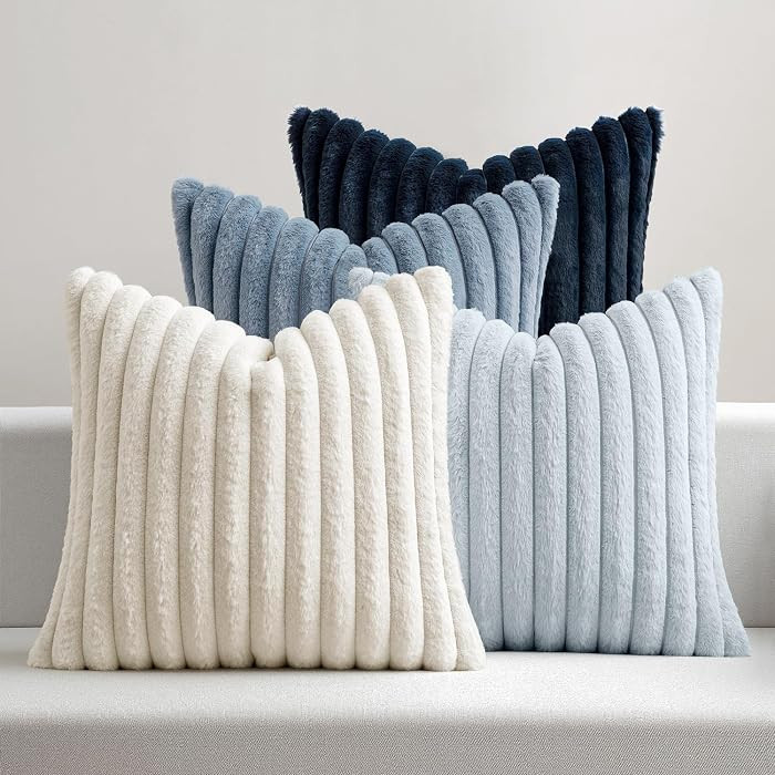 MIULEE Faux Fur Plush Decorative Throw Pillow Covers 18x18, Navy Blue | Amazon (US)